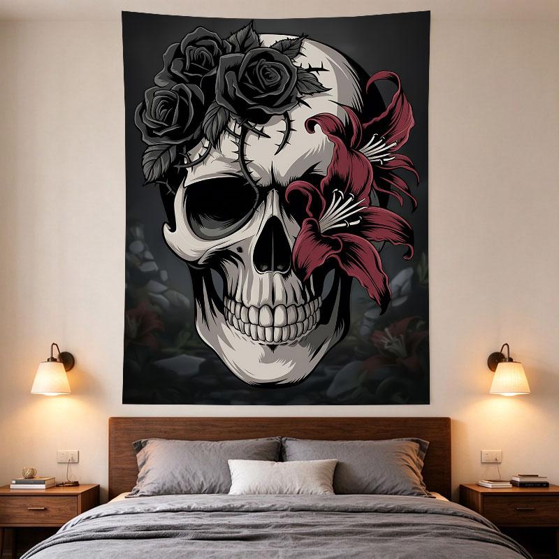 Skull Black Roses Red Lilies Tattoo Goth Illustration Art Print
