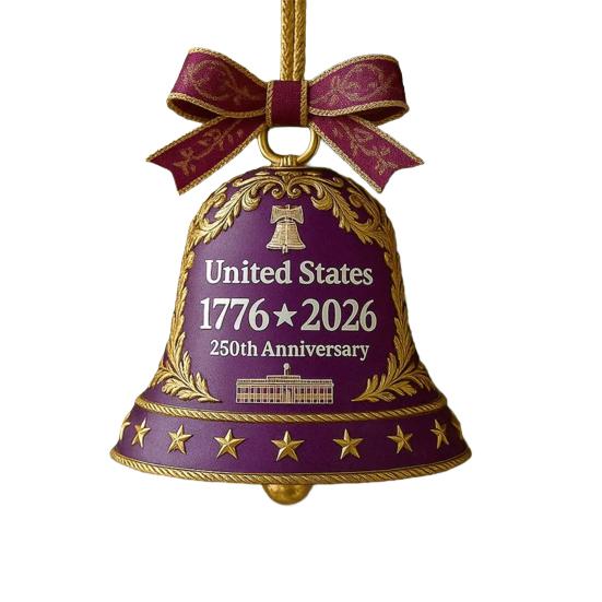 United States 250th Anniversary Bell Ornament Commemorative Patriotic Christmas Tree Metal Bell Hanging Decoration Holiday Party Pendant