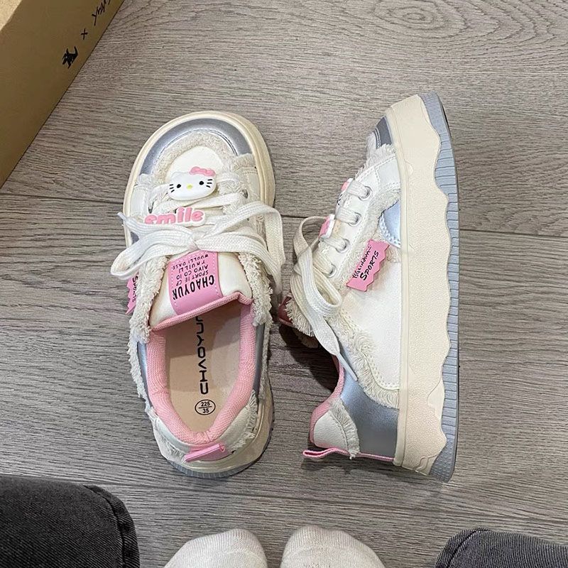 Guochao Niche Original Kitty Cat Big Head Shoes Women's Shoes 2025 New Spring and Autumn Platform Versatile White Shoes Children