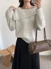 2026 Autumn Korean Style Elegant Beaded Lapel One-Shoulder Knit Sweater