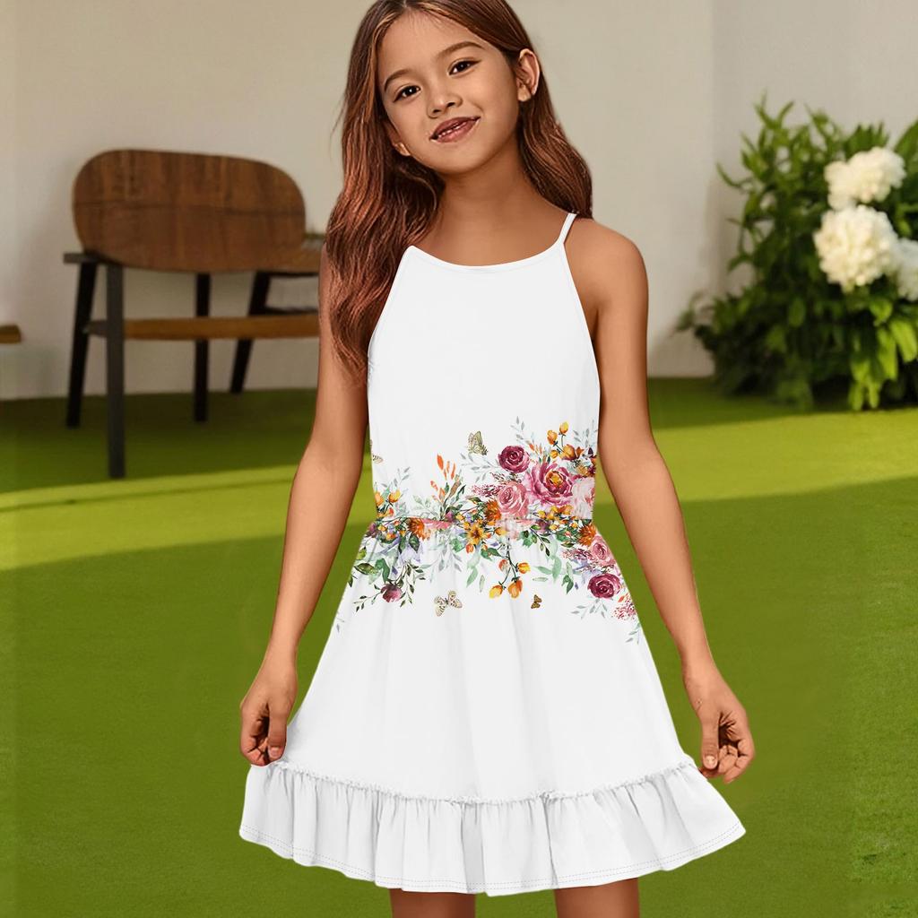 Rochie de vară casual pentru copii, cu gât rotund, culoare uni, fără mâneci