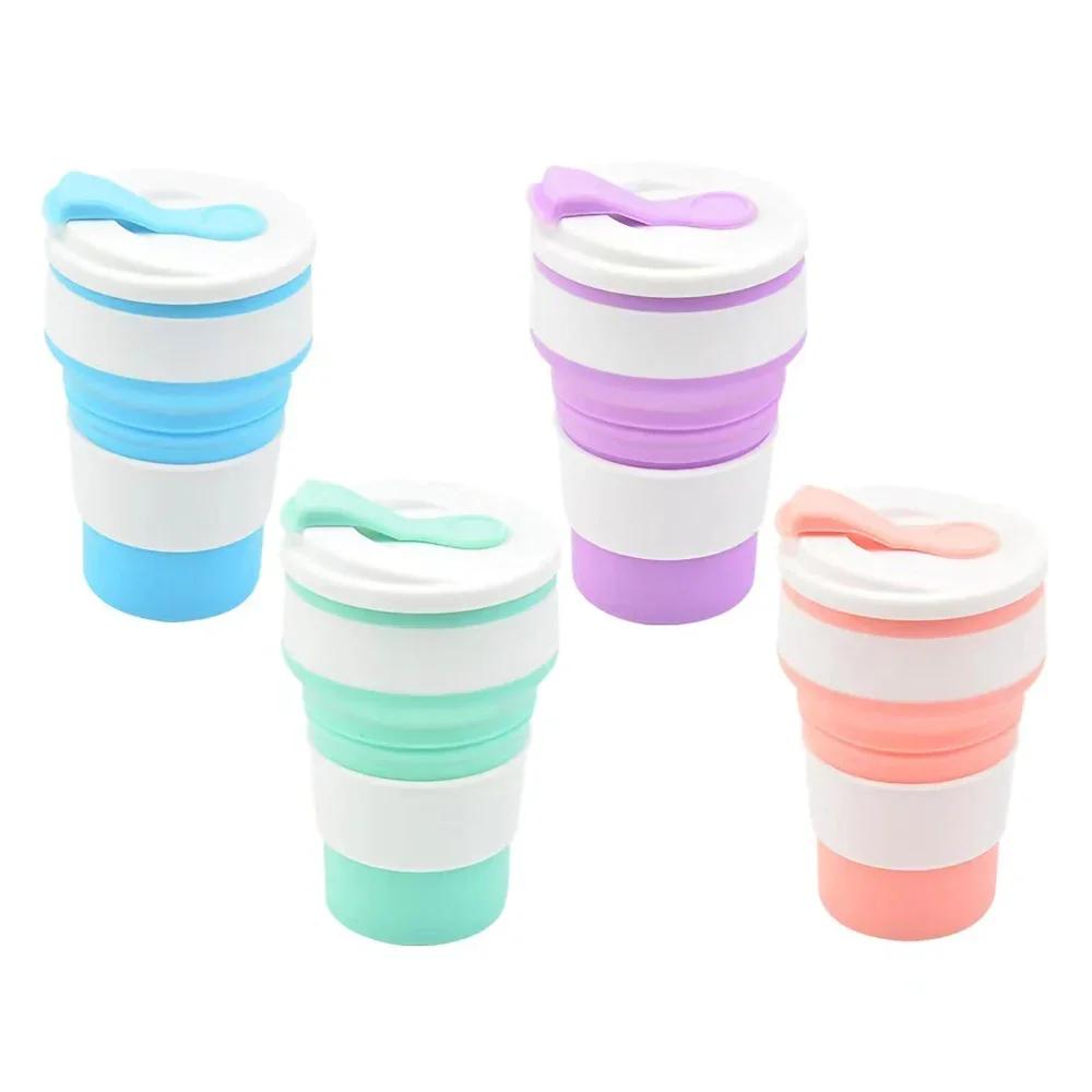 350ml Silicone Folding Cup Water Bottle Travel Outdoors Portable Water Drinking Collapsible Mug with Cover Coffee Cup
