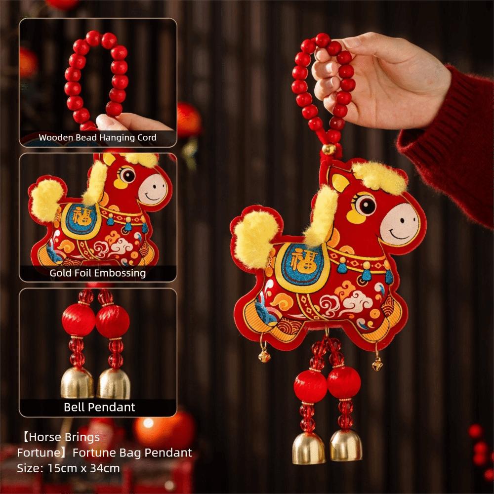 

Wooden Bead Lanyard New Year Decorative Hangings Gold Foil Embossing Year Of The Horse Living Room Style1