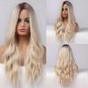 Long Wavy Synthetic Wigs for Black Women Dark Brown Wig Natural Middle Parting Wavy Daily Cosplay Hair Heat Resistant