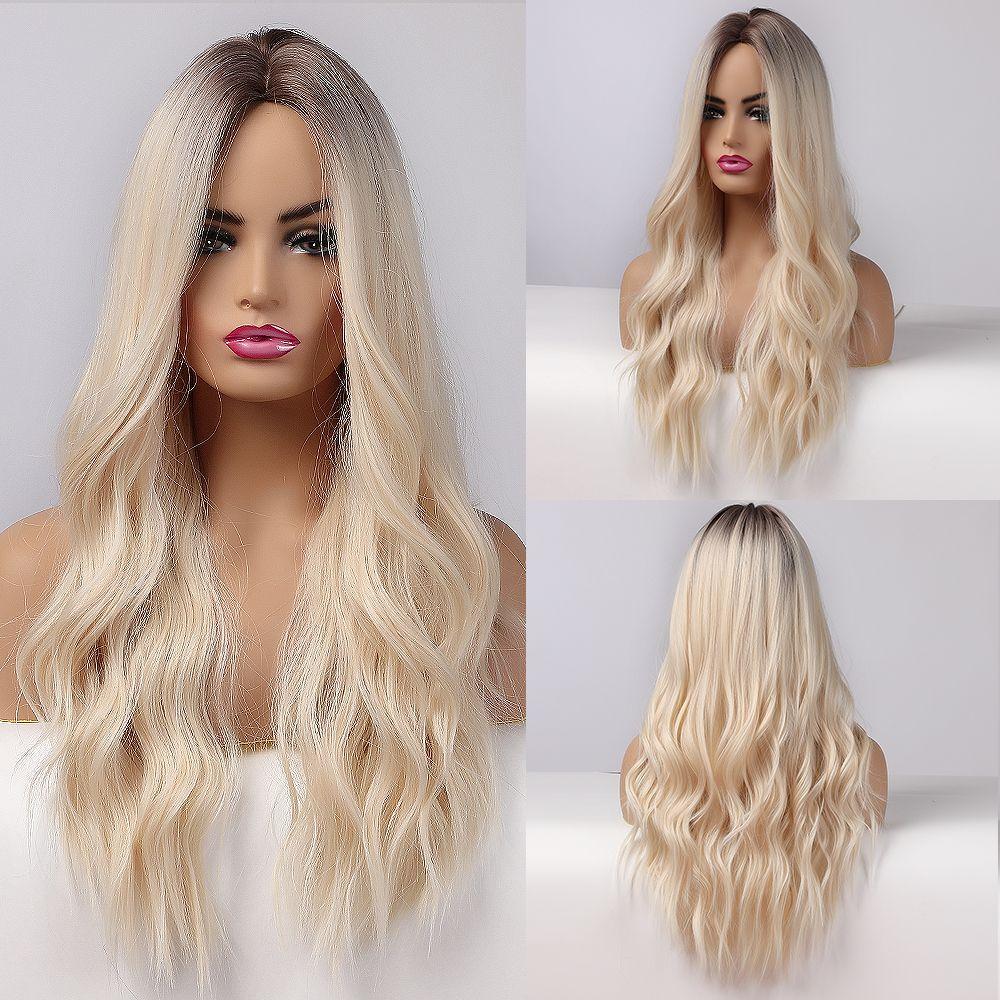 Long Wavy Synthetic Wigs for Black Women Dark Brown Wig Natural Middle Parting Wavy Daily Cosplay Hair Heat Resistant
