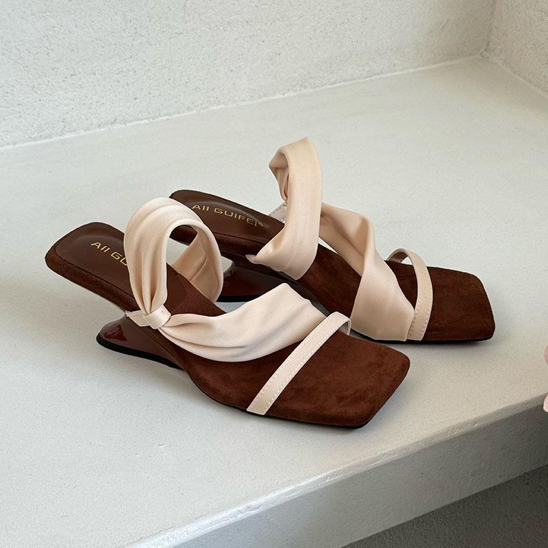 

Fashion 2025 New Fashion Shallow Ladies Wedges Sandals Shoes Female Square Toe Footwear Elegant Women Heeled Wedges Sandals Shoes 35
