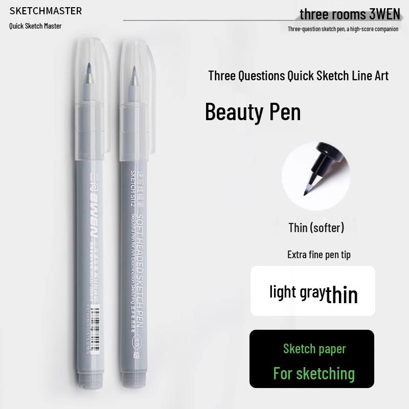 Refillable Quick Sketch Pen Set: Fine, Small, Regular, Large Gray Brush Pens for Art Line Drawing