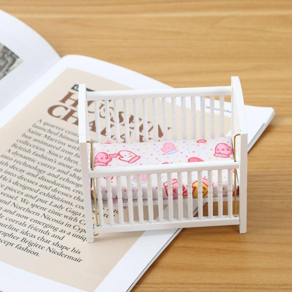 1:12 Baby Crib DIY Fitments Dollhouse Furniture Model Dollhouse Baby Bed  Bedroom Model Decor Toy
