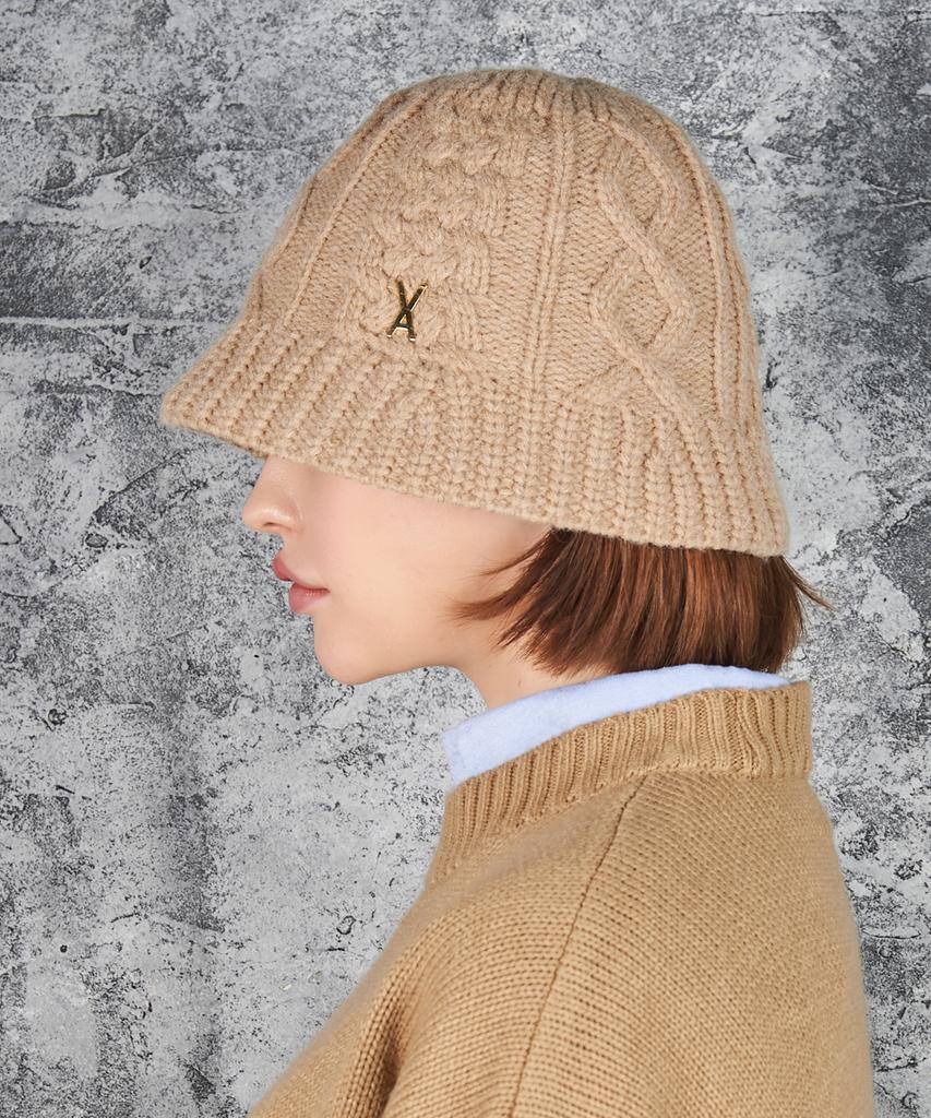 Bajal Studded Logo Knit Bucket Hat Beige