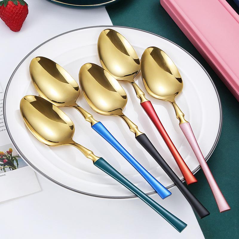24pcs Stainless Steel Cutlery Black Gold Mirror Dinnerware Set Tableware Knife Fork Coffee Spoon Flatware Dishwasher Safe Dinner