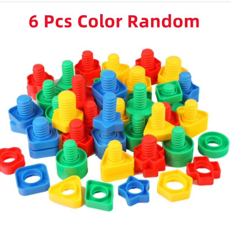 6Pcs Nut Shape Screw Building Blocks Match Puzzle Toys For Children Infant Montessori Shape Color Recognize Educational Toys