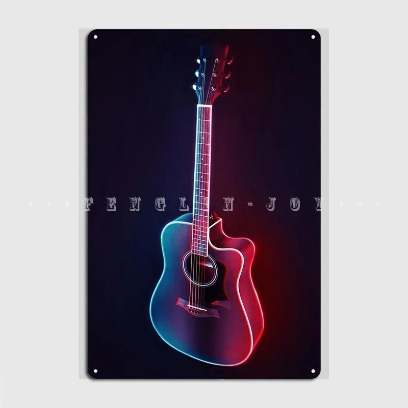 Neon Guitar Metal Sign Wall Mural Kitchen Designing Plaques Tin Sign Poster