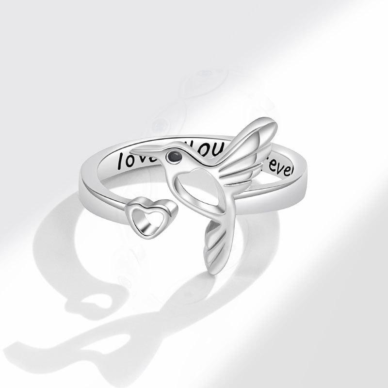 New Personalized Hummingbird Heart Open Ring For Women Versatile Love Letter Adjustable Finger Ring Fashion Jewelry Accessory