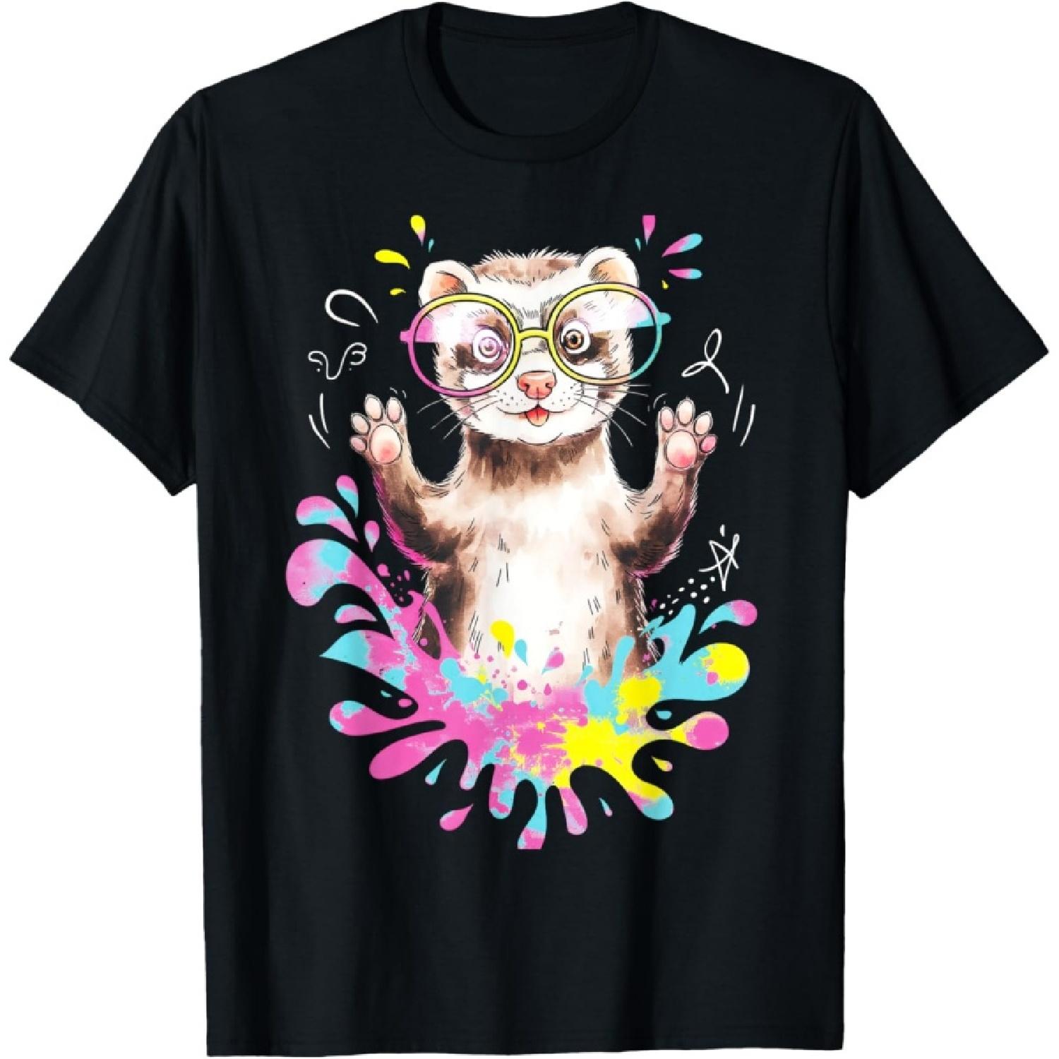 Ferret Splash Art Pet Lover Gift Funny Illustration T-Shirt S