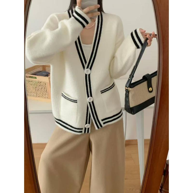

Imitation mink knitted cardigan women s autumn and winter new loose lazy wind sweater jacket women one size fits all