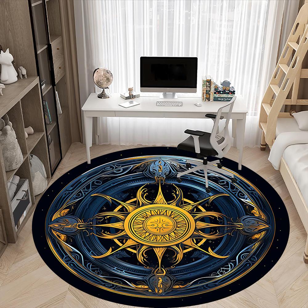 1PCCelestial Mandala Office Round Area Rug,  Mat Suitable For Office, Under Office Chairs Bedroom Living Room Home Decor, Room Deco