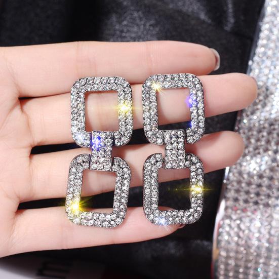 

Квадратные индивидуальные серьги Женские длинные серьги со стразами Серьги