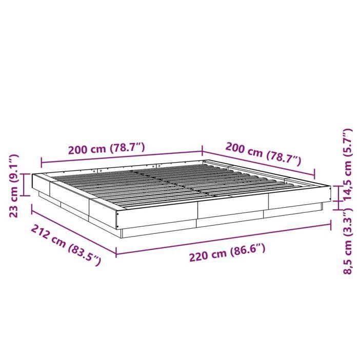 VidaXL Bed Frame with LED Lights Black 200x200cm Engineered Wood, Bedroom Furniture, Bed Base, Pallet Bed, Bed, Double Bed, 3281071