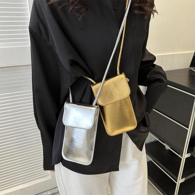Stříbrná Dámská Malá Crossbody Taška z PU Kůže Designová Taška na Mobil Lehká Módní Taška přes Rameno Dámská Peněženka Pouzdro