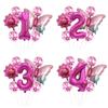 Pink Gradual Change Butterfly Balloon Set 32 Inch Digital Flower Sequins Birthday Party Decoration Photo Props