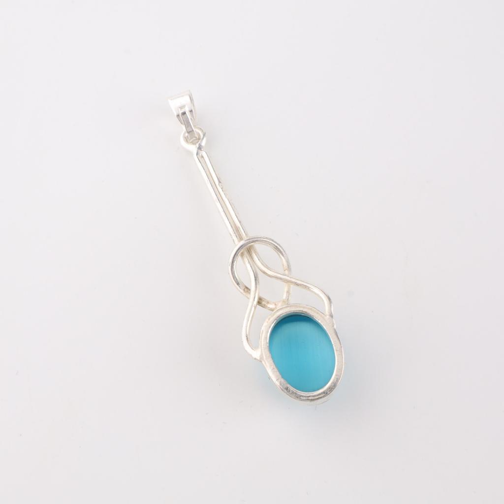 Natural Blue Cat's Eye Gemstone 925 Sterling Silver Jewelry Women Pendant 1.79" PP-60-46