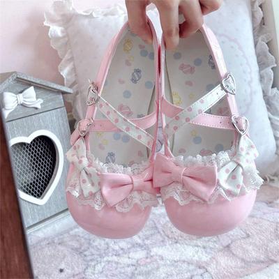 2025 nuove scarpe basse estive da donna dolci e carine antiscivolo Lolita pois fiocco punta tonda scarpe basse JK da donna