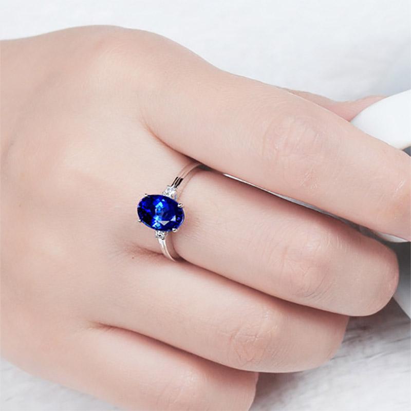 BELLA BOX Ovaler blauer Saphir-Stein für Damen, Verlobungsring, Silber, Damen-Party-Edelstein-Schmuck