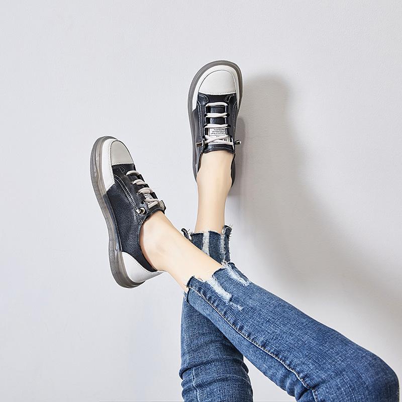 Fashion GKTINOO Genuine Leather Women's Flat Sneakers Large Size 35-41 Autumn Vulcanized Shoes Ladies Casual Shoes Comfortable Flats