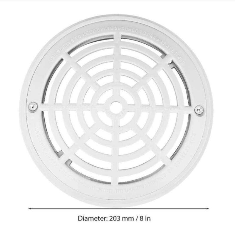8inch Pool Main Drain Cover Full Grate Bottom Mount Plates White Spare Part