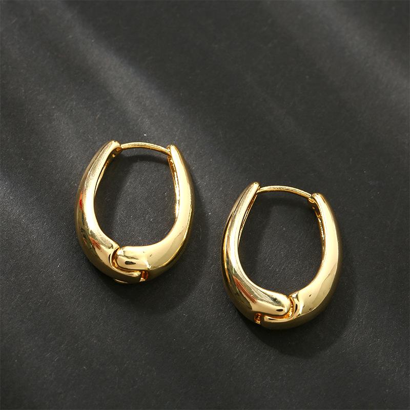 Geometry Irregular Smooth Metal Ear Buckle Earrings for Women Girls Vintage Fashion Gold Color Oval Earrings Punk Zircon Set