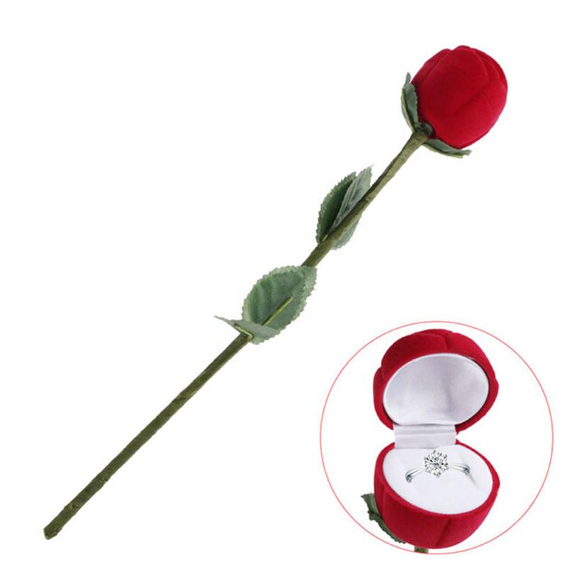 Romantisk Rød Rose Forlovelse Bryllup Ringboks Øredobber Smykker Gaveeske