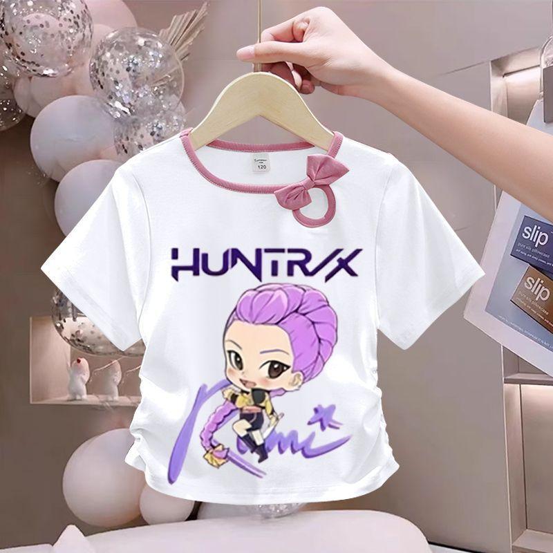 Children's Fairy Tale Witch Girls Group Bowtie Fashion Top - Summer Girls' Pure Cotton Short-Sleeved T-shirt
