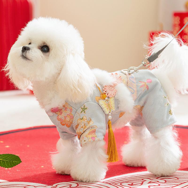 Butterfly tassel dog clothes New Year greetings Autumn and winter warmth Yorkshire than bear four-legged pet