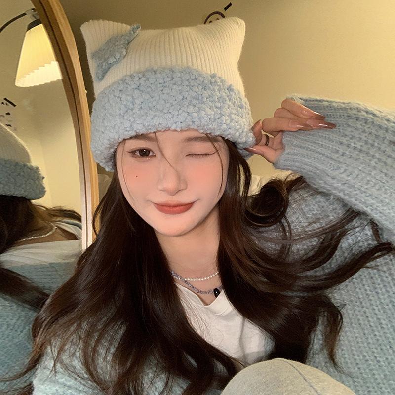 Ear Trendy Cat Knit Cap For Men And Women Offering Warmth And Comfort In Various Cute Color Combinations