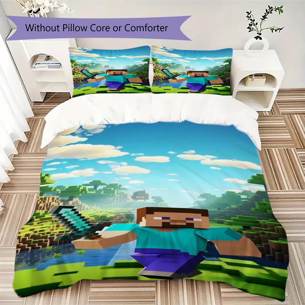 Block World Adventure Bedding 1 Duvet Cover 2 Pillowcase Without Core Without Core Christmas Birthday Gift Duvet Cover And Pillowcase