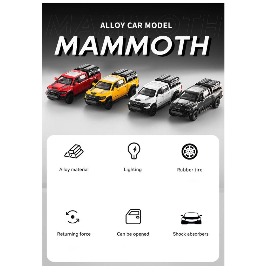 1/32 Dodge RAM 1000 TRX Mammoth Picku Alloy Car Model Sound and Light Pull Back Children's Toy Collectibles Birthday Gift