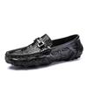 Fashion Men Casual Shoes Genuine Leather Crocodile Style Luxury Brand Mens Loafers Moccasins Slip On Black Driving Shoes Plus Size 38-47