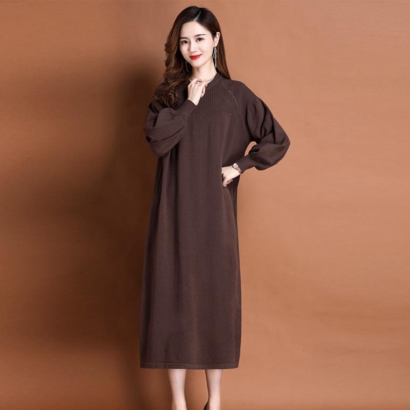 With Coat Over Knee Sweater Skirt Round Neck Inner with Bottom Skirt Women's Autumn and Winter Loose and Thin Medium and Long Knitted Dress