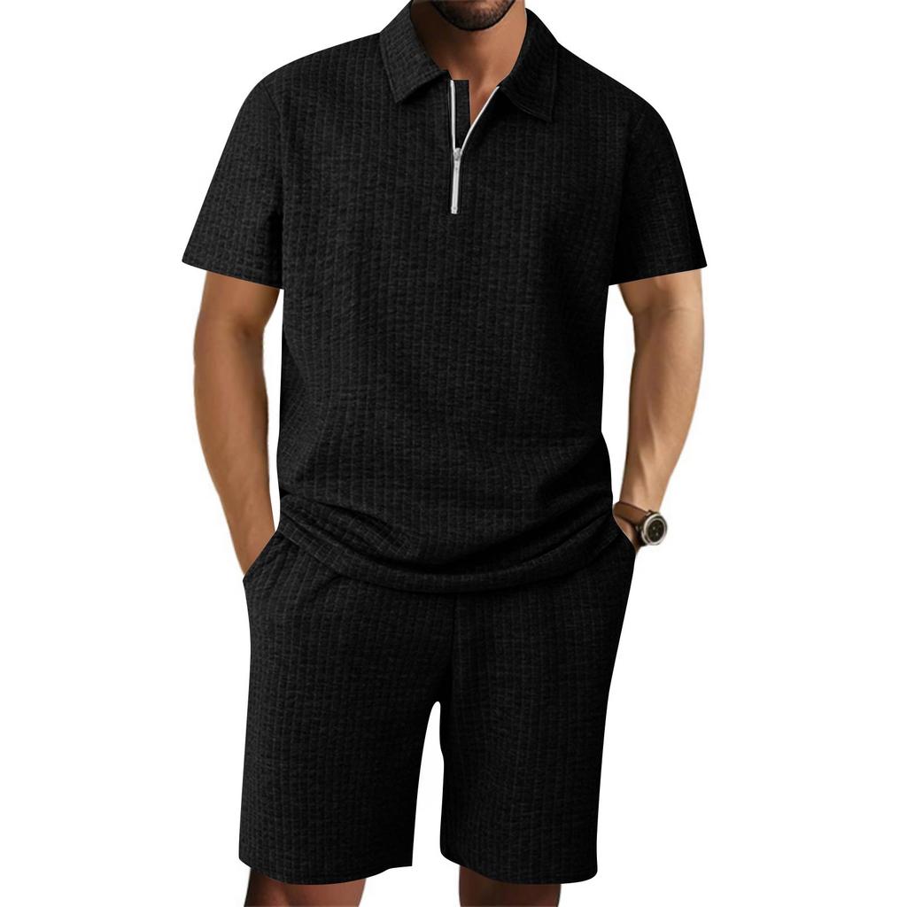 Men's New Collared Short-sleeve Shirt And Shorts Casual Sports Set