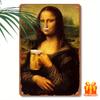 Vintage Mona Lisa Drinking Beer Metal Tin Sign 20x30cm Retro Wall Art for Bar Pub Cafe Restaurant Decor