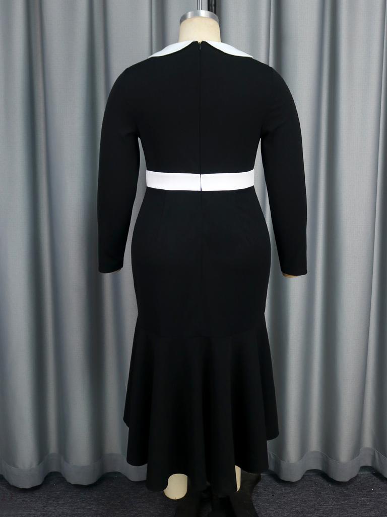 Elegant Black Midi Dress for Women Long Sleeve Button Down Contrast Trim  High Low Hem Church Outfit Wedding Guest Formal Vintage Style Wear Buy  cheaply on Joom
