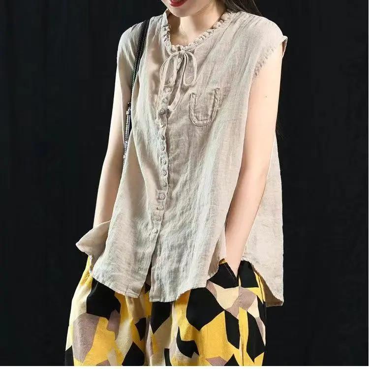 

Ретро Топ-жилет в этническом стиле на шнуровке, без рукавов, женский L бежевый