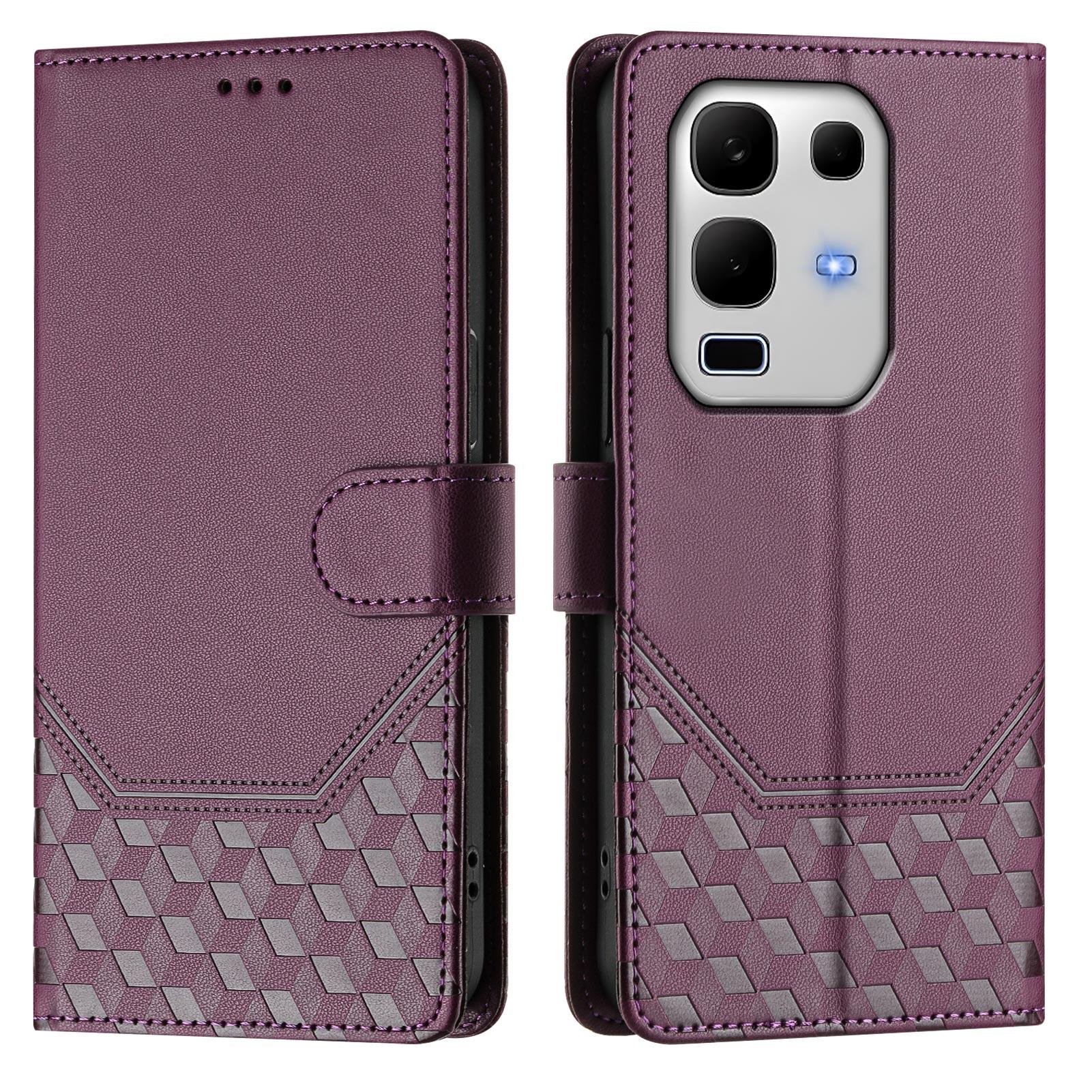 

For Infinix Note 50s 5G Case Imprinted Honeycomb RFID Blocking Leather Phone Cover with Strap Dark Purple