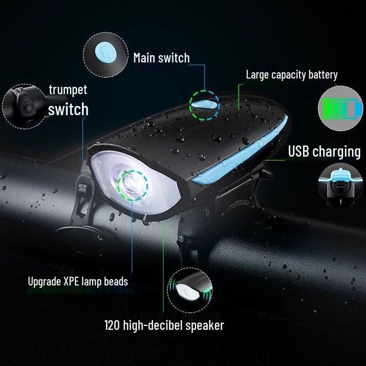High Beam Bicycle Front Light 7588 with Horn for Outdoor Cycling
