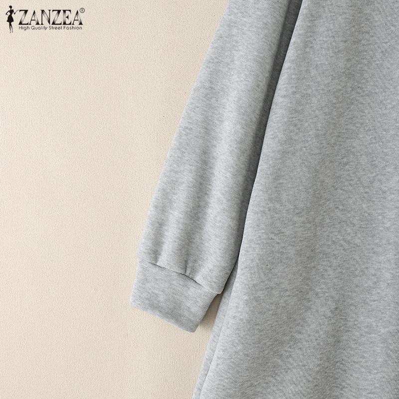 ZANZEA Kvinner Casual Rund Hals Løs Langermet Høst Vinter Lang Kjole