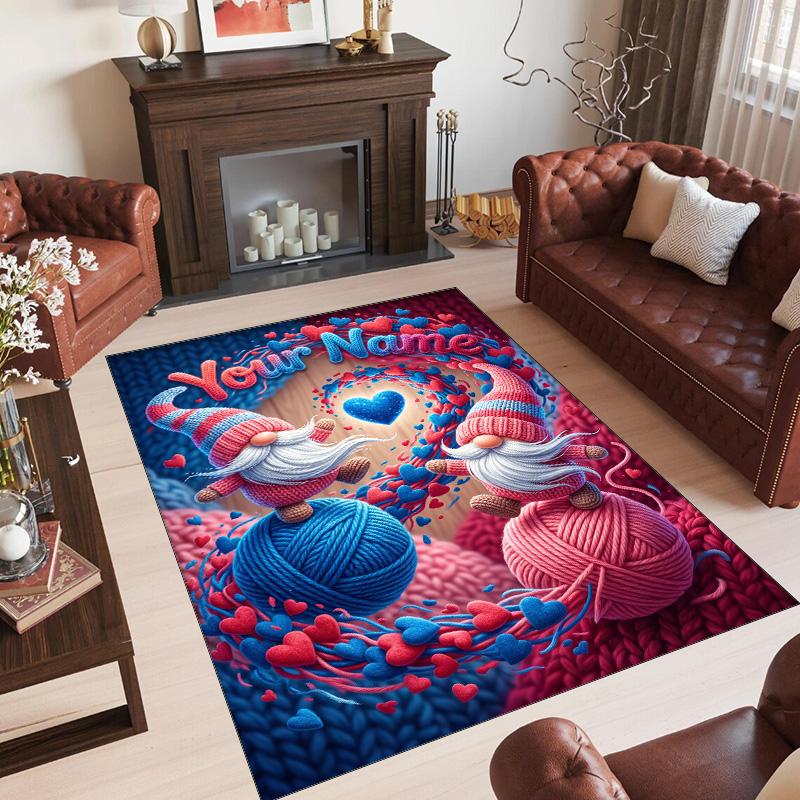 Gnome Theme Crystal Velvet Rug Personalized Custom Name Text Soft Floor Mat Home Decor