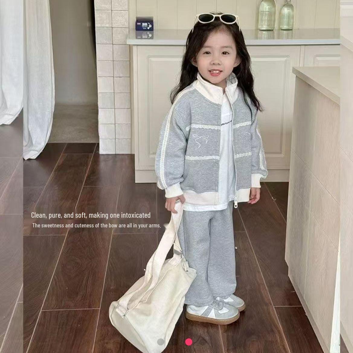 

Комплект для девочек в корейском стиле: повседневная куртка и брюки из хлопка для весны/осени 90 cm