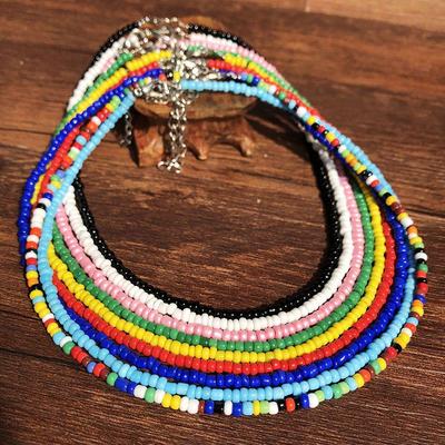 Colorful Beaded Clavicle Necklace – Handmade Short Chain for Girls