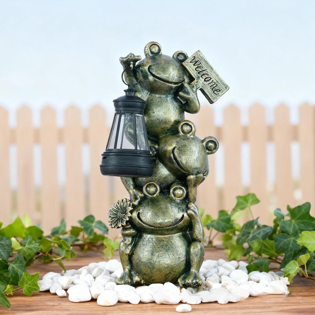 Solar Garden Light Frog Statue Decorative Frog Path Lamps with Lantern Solar Lantern Lights Outdoor Garden for Patio Lawn