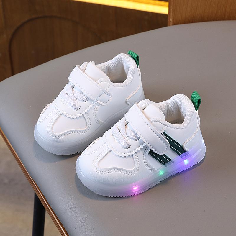 Light-Up Soft Sole Sneakers for Baby Boys and Girls, 0-2 Years, White, Perfect for Spring and Autumn Sizes 16-20, Set of 5 Pairs